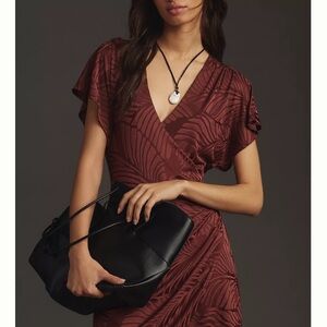 By Anthropologie V-Neck Faux-Wrap Knit Mini Dress